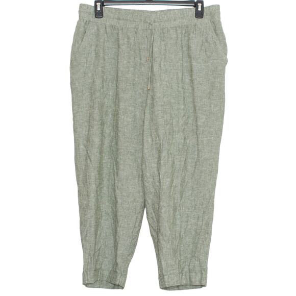 Jones New York Pants Linen Cropped Pull On Minimalist Coastal Boho Green Size 1X - Picture 1 of 5